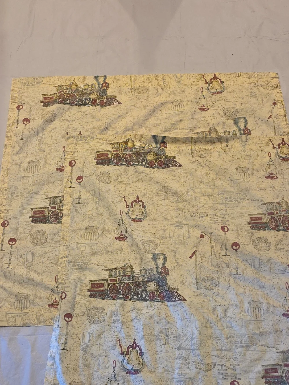 Pair VTG Curtains Trains Thomas Strahan Co The Iron Horse Printed Fabric 43.5x40
